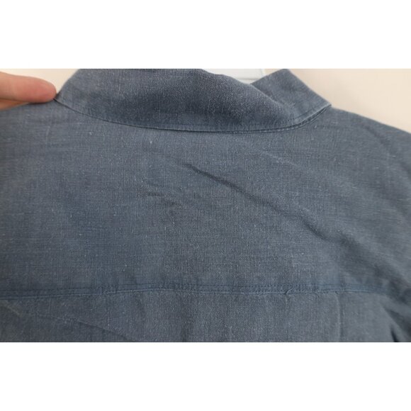 Vtg 80s 90s Banana Republic Mens L Baggy Irish Linen Collared Button Shirt Blue - Picture 9 of 12